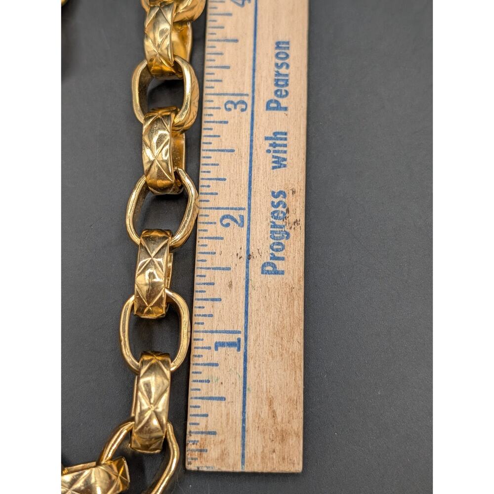 Vintage ERWIN PEARL Gold Tone Quilted Runway Bold Large Statement Necklace 28" - Picture 8 of 9